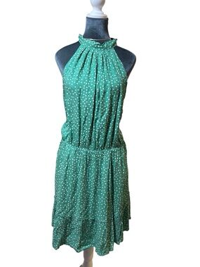BTFBM Green Polka Dot Halter Midi Dress Size XL